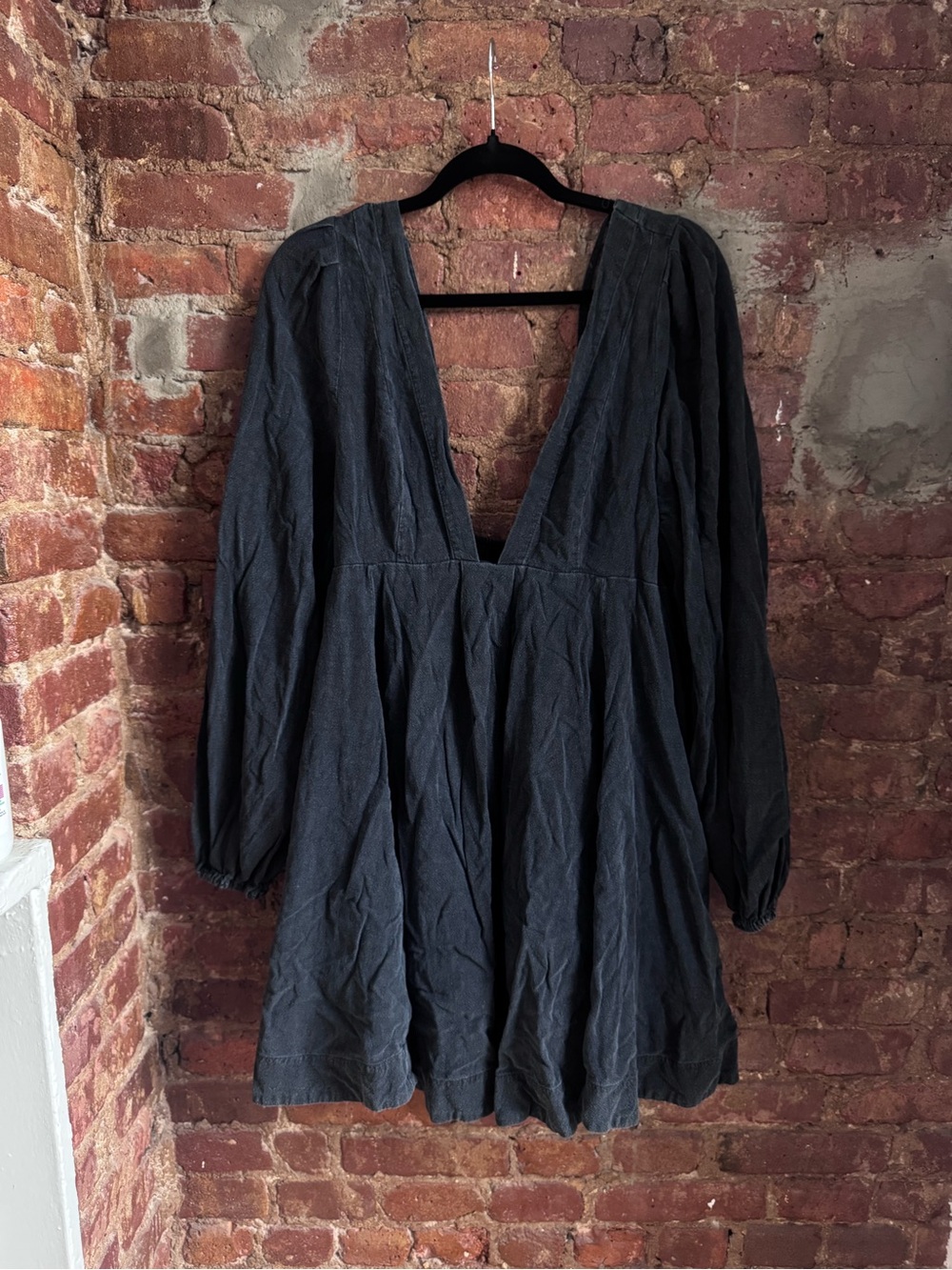 Free People Black Deep V Tiered Mini Dress